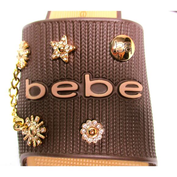 New BEBE Caprii Brown w/ Gold Embellishments Women Sz 8 Slides Sandals - Picture 3 of 8